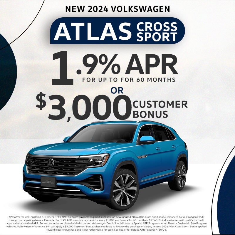 2024 Atlas Cross Sport 1.9% APR for 60 months OR $3,000 Cust