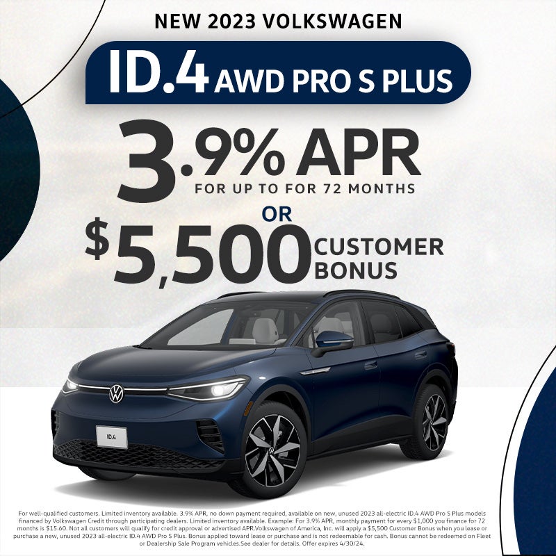 2023 ID.4 3.9% APR* for 72 months and a $5,500 Customer Bonu